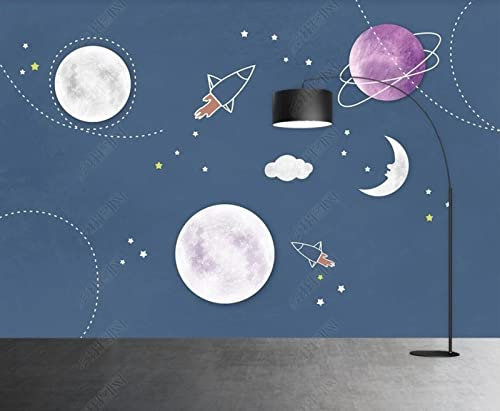 Fototapete 3D Tapete Planet Mond Stern Rakete Foto Tapeten Wand Tapeten Vliestapete Modern Wandbilder Wohnzimmer