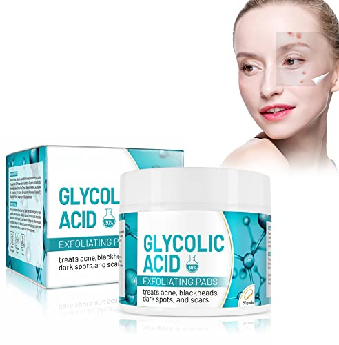 Glykolsäure-Peeling-Pads, Gesicht Exfoliator mit Salicylsäure Gegen Mitesser, Peeling-Gesichtspads, Glycolic Peeling Gesicht Pads, Poren Verkleinern & Anti Falten Peelpads, 50 Stück