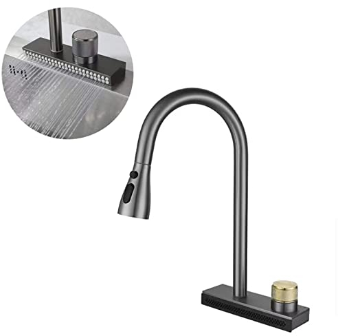 Küchenarmatur mit herausziehbarem Sprüher, Edelstahl, gebürstetes Nickel, Wasserfall-Wasserfall-Wasserhahn, Bauernhaus, kommerzielle Bar, Wasserfall, Küchenspüle, Wasserhahn, Schwarz