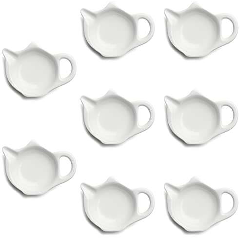 Leegg Dip Bowls White Porcelain Small Teabag Holder Ceramic Dish Saucers Teaspoon Rest (8 Dip Bowls)