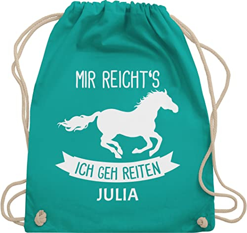 Turnbeutel Rucksack - Pferd Pferde - Mir reichts ich geh reiten - Unisize - Türkis - tasche zum reit sachen für mädchen pferden gehe beutel pferderucksäcke pferdemotiv reicht s stoffbeutel