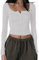 YILEEGOO Women's Casual Y2K Button Long Sleeve Slim Fit Tops Shirt Round Neck Tee Short Tops T-Shirt (Button-White, M)