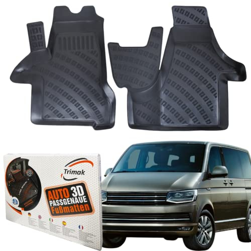 Trimak Passgenau 3D Fussmatten Auto Kompatibel mit Volkswagen Transporter T5 & T6 2003 – 2024 Typ 7H/7E/ SG/SH Auto Zubehör 1. Reihe Gummimatten TPE Allwetter Geruchlos rutschfest Vorne