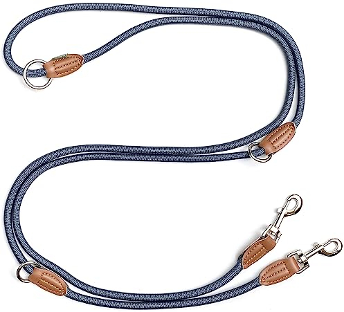 Leisegrün Hundeleine große Hunde | Führleine 3m verstellbar mit 2 Karabiner | 3 Meter lang x 1,1 cm | Nur 300 g | Modell Devon | Blau