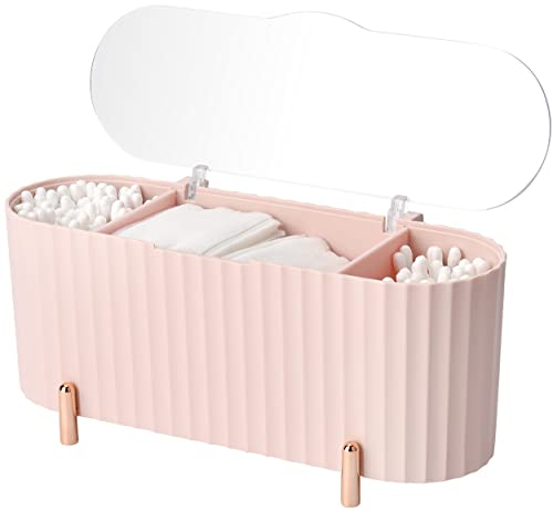 Cliplanyard Cotton Pad Dispenser Holder, ABS Qtip Holder, 3 Compartments Cotton Pad Storage with Lid Storage Box for Vanity for Cotton Pads Swabs Pink (PINK)
