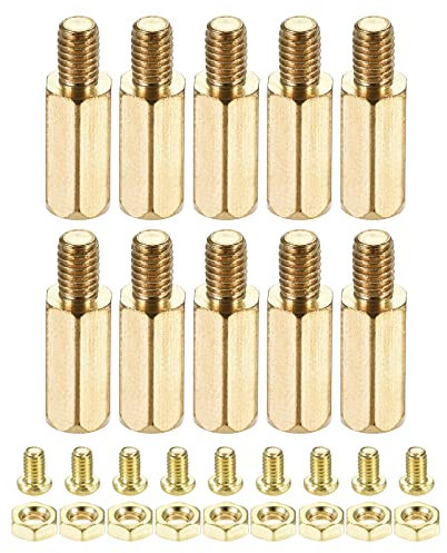 YOKIVE 10 Juegos Latón Hexagonal Roscado Espaciador Tornillo Tuerca Kit, Espaciador con Hembra-Macho Hilo | Levantando Placa PCB, para Industrias Electrónicas (M4 13+6mm)