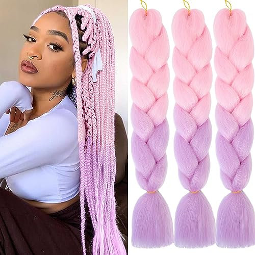 Xtrend 24Inch 3packs cheveux tressés Jumbo rose à violet Kanekalon tresses Jumbo Extension de cheveux tressage Jumbo pour torsion tresses boîte au Crochet cheveux (3packs, rose à violet #)