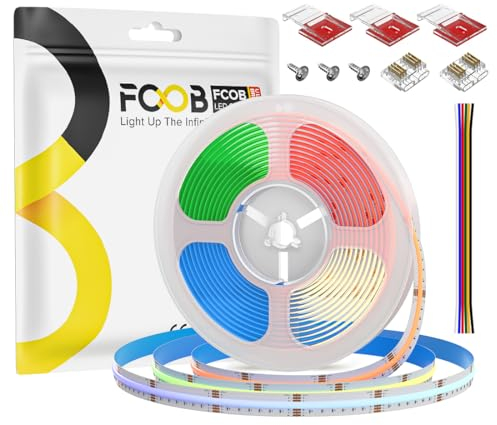 FCOB COB RGBCCT Flexibel Hohe Dicht LED Streifen COB RGB+CCT 16.4FT/5M DC24V 960LEDs/m 18W/m IP30 CRI90+ Vielfarbig Abstimmbar Dimmbar für DIY Dekoration(Nicht inhalt Netzteil&Steuerung)