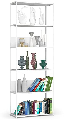 AKORD Industrielles Regal 70 cm | | Loft Bücherregal | Moderner Schrank | Bücher Regal | 6 Einlegeböden | Funktional Stabil | B70 x H192 x T32 cm | Gewicht 24,50 kg | Weiß/Weiß
