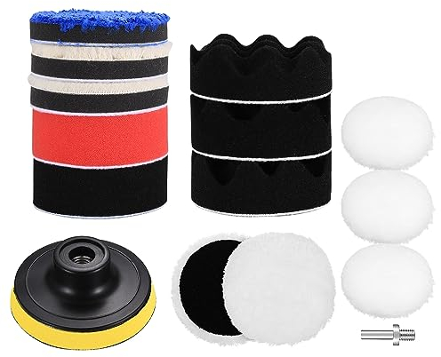 3 Inch Car Polishing Pads for Drill, 15 Pcs Buffing Polishing Pads Kit, Woolen Waxing Foam Polish Pads, Car Buffing Pads, Buffer Drill Attachment for Cordless Screwdrivers Polishing Machines