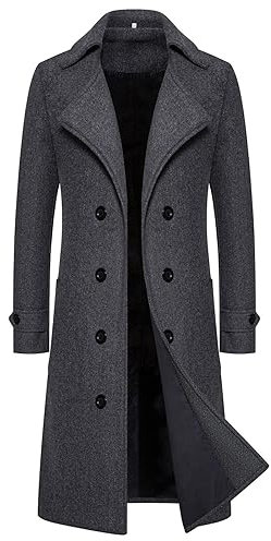 Fulidngzg Giacca Elegante Uomo Lungo Colletto Risvolto Doppiopetto Spolverino Slim Fit Invernale Lana Trench Casual Sottile Cappotto Outerwear Giacca Business Lavoro