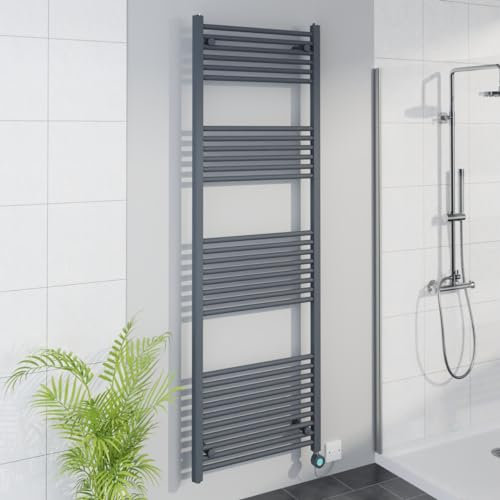 Warmehaus Smart WiFi Thermostatic Electric Bathroom Straight Heated Towel Rail Warmer Radiator with Timer 1800x600mm - Anthracite
