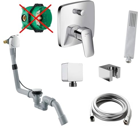 vanvilla Wannenset mit Unterputz Armatur Hansgrohe Logis Einhebelmischer 2-Wege und vanvilla Handbrause, Wannen-SET HG53-ob poliert