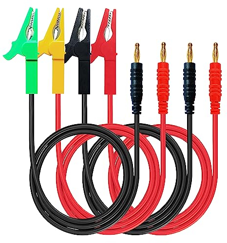 WOODGUILIN Test Krokoklemmen zu Bananen,Krokodilklemmen auf 4mm Bananenstecker Testkabel,12AWG 1.97 Ft/60cm Kabel,30A 4 Farben.für Test,Multimeter,Batterieprüfung,Auto.2 Pairs.(4-Color Clips 60cm)