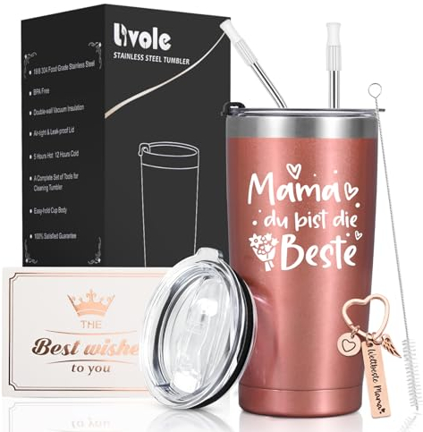 Livole Regalos del día de la madre para mamá, madre, mujer, mamá eres la mejor, juego de regalo, tarjeta de día de la madre, madre e hija, taza térmica de acero inoxidable de 600