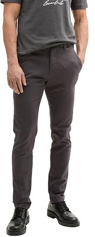 TOM TAILOR Herren Slim Fit Chino Hose aus Stretch Piqué mit Gürtel, 36160 - Grey Black Zig Zag Structure, 38/34
