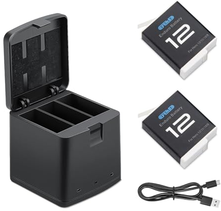 Oyomba Hero 12 batteria 1800mAh Completamente compatibile con gopro Hero 12 Black Hero 11/10/9 Black (Batteria 2-pack,caricabatteria a 3 canali,Tipo-C Carica veloce)