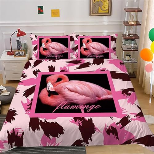 CTQTZ Animaux Housse de Couette 2 Personnes 220x240 Adulte Flamingo Parures de Lit Rose Flamant Rose 3D Imprimé en Polyester