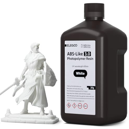 ELEGOO ABS-Like 3.0 3D Drucker Resin Weiß 2000g, 405nm UV-Härtendes 3D Printer Harz mit Hoher Zugfestigkeit und Biegefestigkeit für MSLA/LCD/DLP 3D Drucker