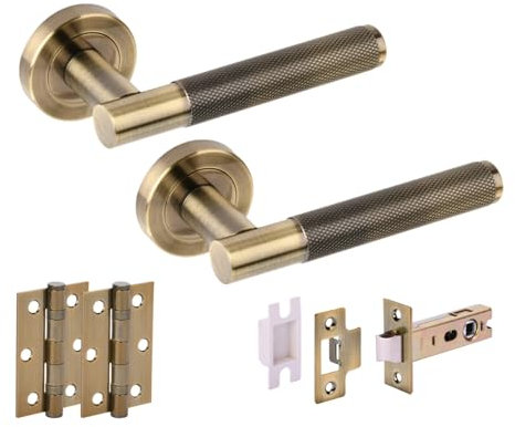 Hunta HANDLEZONE® Evo Knurled Grip Internal Door Handle Pack, Complete with Lever Handles, 76mm Latch, 75mm Ball Bearing Hinges - Antique Bronze