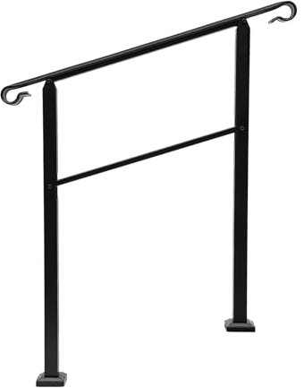 3-Step Adjustable Handrail Stair Rail Wrought Iron with Installation Kit Hand Rails for Outdoor Steps Staircase Safety Guard Banister Handrails Outdoor, Handrail, Cross Bar Stairs Aluminum Railing,Bla