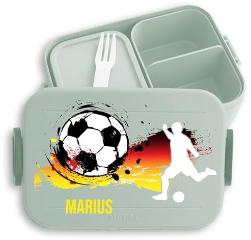 Shirtracer Mepal Lunchbox Kinder personalisiert Fußballer Deutschland | Sage Grün, 900 ml, EM, Europameisterschaft, Nationalmannschaft, Fanartikel, Stadion, Schule, Einschulung, spülmaschinenfest