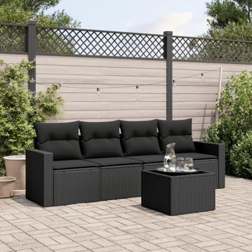 Festnight Gartensofa mit Stauraum Rattan Sofa 4 Sitzer Lounge Sofa Outdoor Sitzecke Balkon Sofa Rattansofa Balkon Lounge Klein Couch Gartenlounge Polyrattan Balkonmöbel Gartenmöbel
