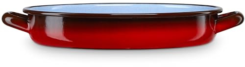 briebe Cacerola Baja Inducción 28 cm, Cazuela 3 L Fuente Acero Esmaltado Vitrificado, Apta Vitrocerámica, Fuego, Gas, Horno, Restaurantes/Hogar, Ignea Vintage Rojo