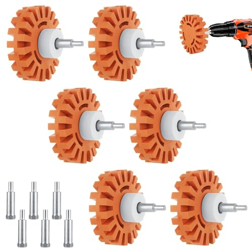 LISHINE 6 Pack Radiergummi Rad für Bohrer, Abziehbild Entferner Rad mit Bohrer Adapter, Radiergummi Rad Kleber Entferner, Vinyl Decal Eraser Wheel Tool zum Entfernen von Nadelstreifen, Aufklebern