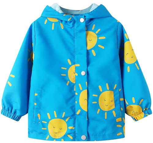 Domueay Coupe Vent Impermeable Enfant Veste Pluie Garçon Blouson Léger avec Capuche Vêtements Imperméables Printemps Automne Manteau Doublé Manche Longue Zippée Manteaux 4-5 Ans, Bleu