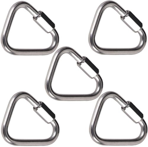 M6 Delta Quick Link 304 Edelstahl Dreieckige Karabinerschnalle,Schnellverbindungs-Karabinerhaken Aus Edelstahl,Kettenverbinder Schraubschloss für Wandern,Outdoor Camping,Hängematte,Rucksack,5 Stück