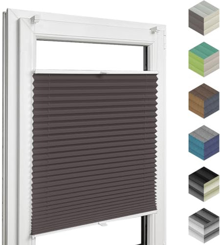Home-Vision® Premium Plissee Faltrollo ohne Bohren mit Klemmfix (Braun, B125cm x H100cm) Modern Klemmträger, Verdunklung, Blickdicht Sonnenschutz Jalousie für Fenster & Tür