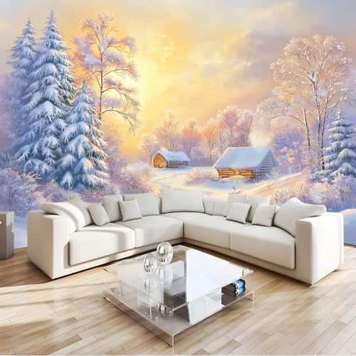 Fototapete Ölgemälde Im Landhausstil Winterlandschaft Vlies Tapeten 250x175 cm 3D Effekt Moderne Wandtapete Wohnzimmer Schlafzimmer Wandbilder Wand