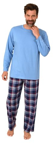 Normann Herren Schlafanzug lang, Pyjama mit Flanell-Hose in Karo-Optik, Farbe:hellblau, Größe:60-62