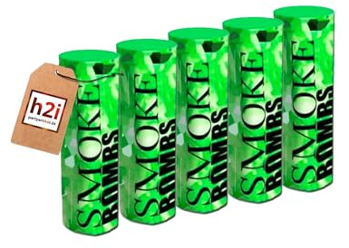 h2i Rauch Vulkan Fontäne | 5 Stück | Grün | Time 45 sek | Smoke Tube Rauchfackel Rauchtopf Rauchgenerator Rauchbombe mit dichtem kräftigem Rauch |GR9| Ganzjahresfeuerwerk Kat 1