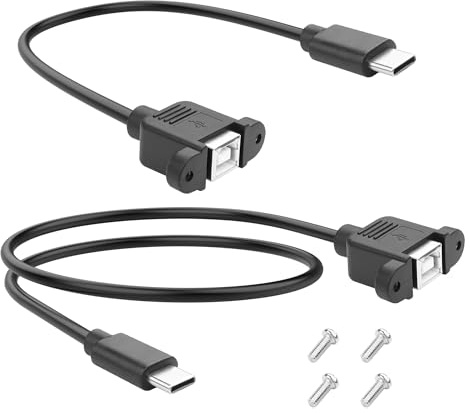 YACSEJAO USB C to USB B 2.0 Female Printer Panel Extension Cable 2 Pcs 0.3M+0.5M Type C Male to USB Type B Female Adapter Cable with Screws Mount (Straight)