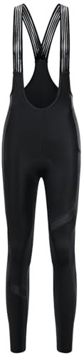 Santic Fahrrad-Trägerhose Damen Lang mit Sitzpolster Reflektierend Superelastisch Radsport Leggings Schwarz M