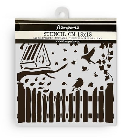 Stamperia - Thick Stencils for Scrapbooks, Albums, Cards, Bullet Journalling, and More, Flexible Material, Easy to Clean, Perfect for Hobbies, Crafts and Gifting (House of Roses, Fence and Birds)