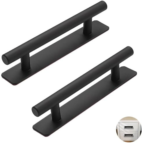 JFGDVW 2 Pcs Stick On Door Handles, Black Stick On Handle, No Drill Self Adhesive Handles, for Fridge Kitchen Bathroom Closet Wardrobe Dresser Window Handle(15 * 2.5cm)