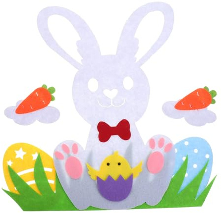 Holibanna Easter Bunny Fensterdekoration Nonwovens DIY Osterornament Für Festliche Heimdekoration Niedlicher Hase Mit Karotte Und Bunten Eiern Für Ostern Und Feiertage