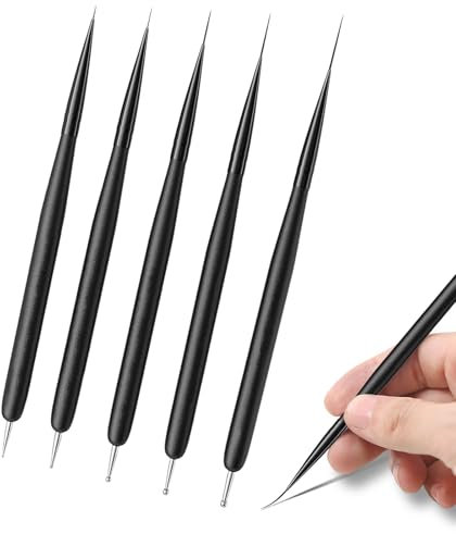 VIRAHYEM Nail Art Liner Brushes, 5Pcs Nail Art Brushes Dotting Pen Tools Thin Liner Set for Long Lines, Thin Details Gel Polish Nail Paintings Double-End Fine Drawing Tools(4/8/12/15/20 mm)