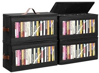 Wanapure DVD Storage Box - 4 Pack DVD Case Holder with Zip Lid, Media Storage Case for DVDs, CDs, Video Game Disks,Blu Ray Disc,DVD Organizer with Clear Window for Easy Access To Your Collection