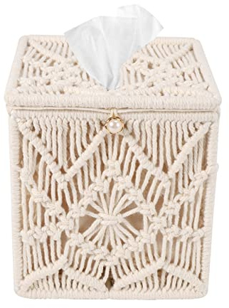 ISKDJBJG Tissue Box Cover Boho Decor Square Paper Tissue Holder with Bead Buckle Macrame Napkin Tissues Organizer Home Decor