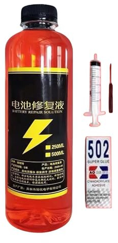 Liquide de réparation de batterie, solution de renouvellement de batterie 500 ml, liquide de récupération efficace pour batterie au plomb pour voiturettes de golf et motos (Rouge avec outils)