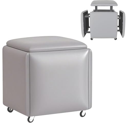 5-in-1 Stapelbarer Würfel-Sessel, multifunktional, stapelbar, mit drehbaren Rädern, Fußstütze aus Leder, für Schlafzimmer, Esszimmer und Wohnzimmer (Grau)