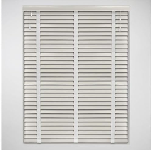 50mm Slat Cream Real Wood Venetian Blind With Tapes 120cm Drop, 90cm | Cream real wood Venetian blind with Tapes. 50mm slats. 90cm width x 120cm drop. Stylish and durable finish.