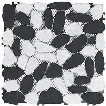 LILIIN Lot de 11 dalles de terrasse en pierre naturelle de marbre - 30 x 30 cm - 1 m² - Antidérapant et mat - Revêtement de sol en mosaïque - Revêtement de sol à clipser - Pour balcon, jardin (disques