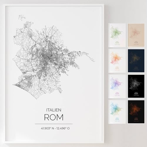 Mapdify Rom personalisiertes Stadtposter, dein Lieblingsort als Wandposter, Karte deiner Stadt, personalisiertes Andenken an Rom – Stil: Contours