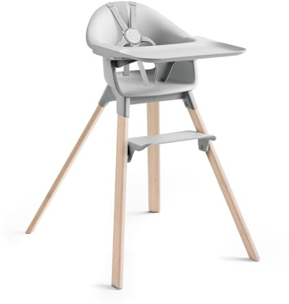Stokke Clikk Trona alta portátil para bebé con bandeja, reposapiés y arnés, fácil montaje sin herramientas para el hogar y viajes, de 6 meses a 3 años, gris nube