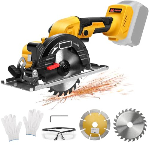 Roadtime mini Sierra circular de 5 pulgadas para DeWalt 20V(sin baterías) | profesional mini sierra circular de mano con 2 cuchillas, sierra para madera y cuchillo de diamant